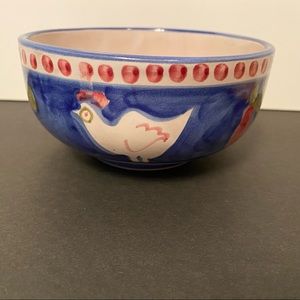 VIETRI SOLIMENE CAMPAGNA CEREAL SOUP BOWL BLUE CHICKEN POLLO WHITE RED ITALY